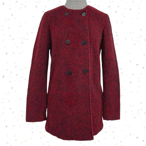 Joes Jeans Coat Wool Blend Red Black Diamond Pattern Boucle Heavy Overcoat S - Picture 1 of 7